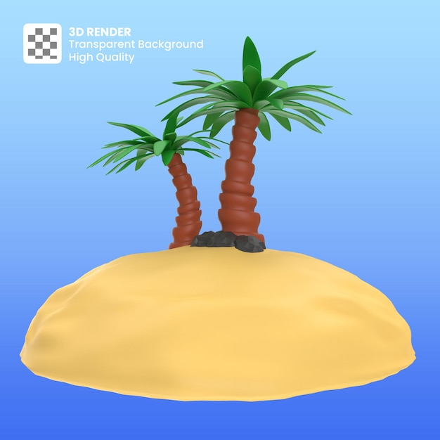 Rendering 3d dell'isola estiva con palma Psd Premium