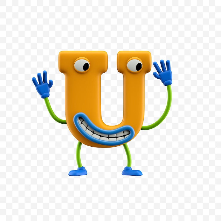 PSD rendering 3d della lettera a del personaggio dei cartoni animati con un sorriso isolato