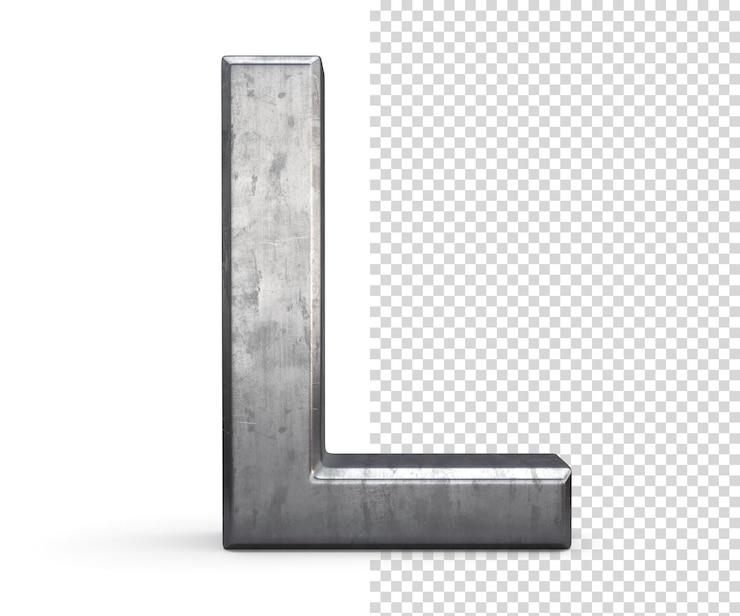 PSD rendering 3d della lettera l in acciaio colorato