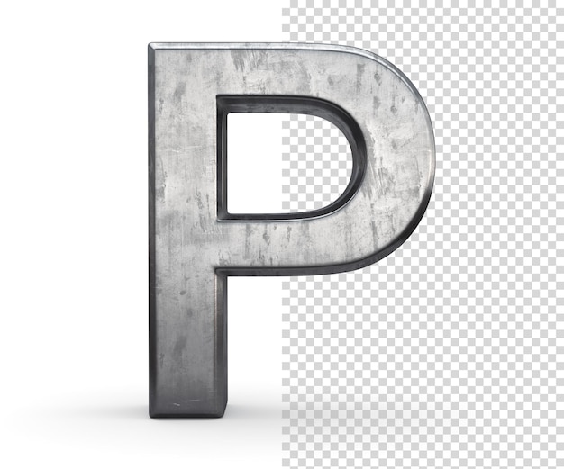Rendering 3d della lettera P in acciaio colorato