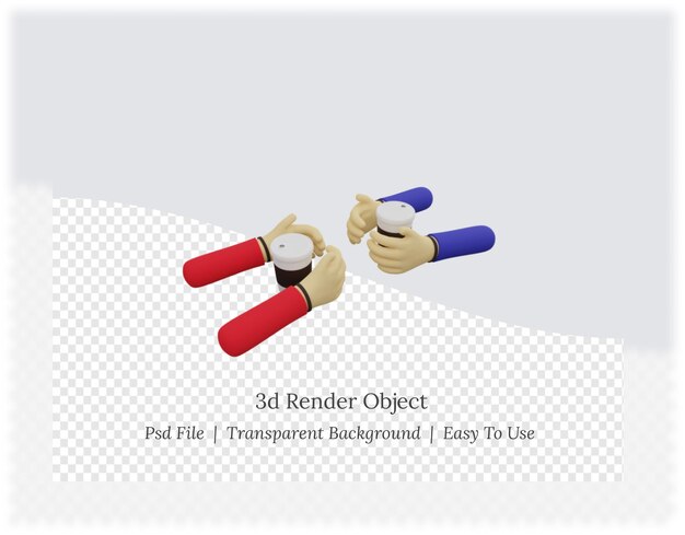 Rendering 3D della mano che tiene una tazza di caffè