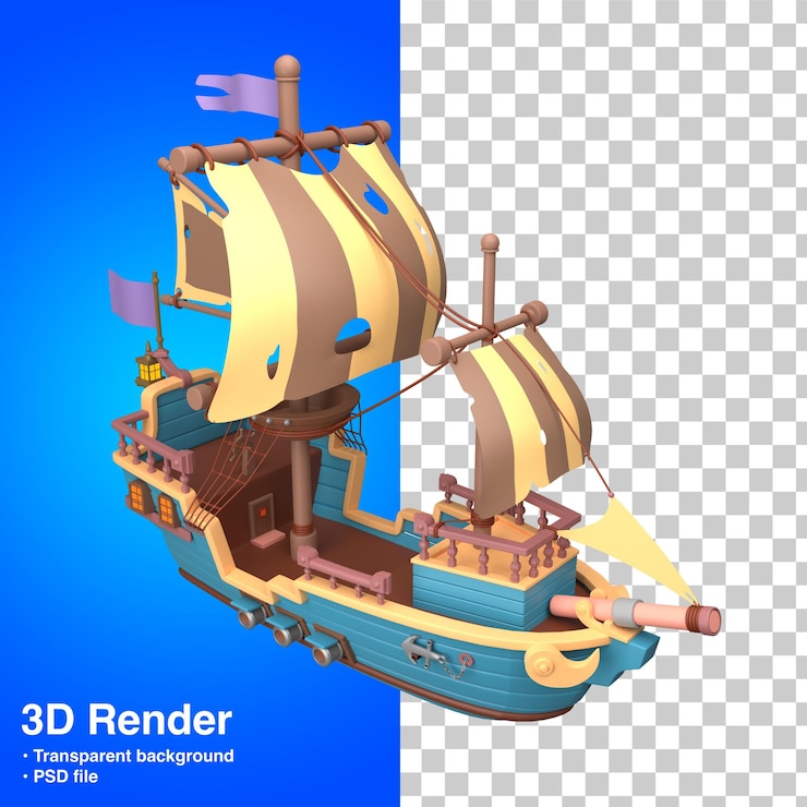 PSD rendering 3d della nave pirata