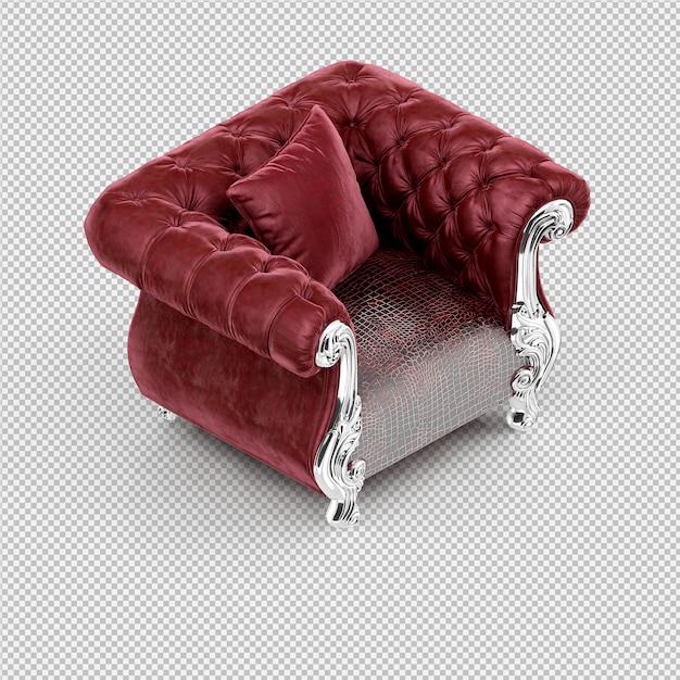 Rendering 3D della poltrona isometrica