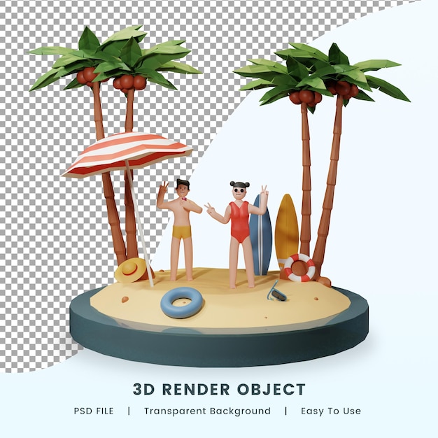 Rendering 3d della spiaggia tropicale estiva Psd Premium