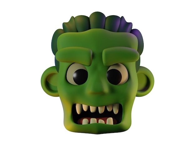 Rendering 3D della testa di zombie verde con la bocca aperta Concetto di celebrazione di Halloween Elemento isolato