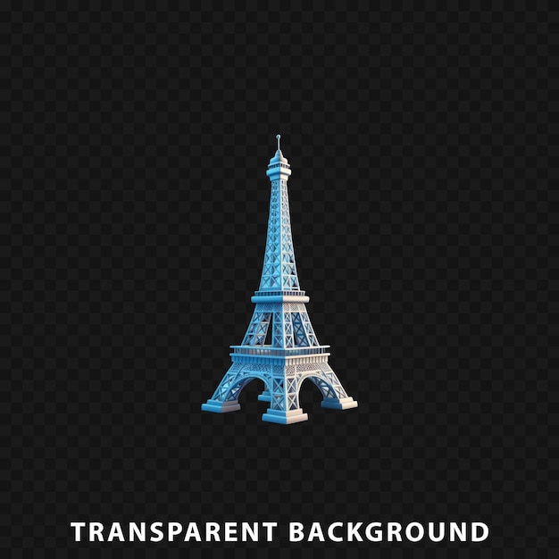 Rendering 3D della Torre Eiffel isolata su uno sfondo trasparente