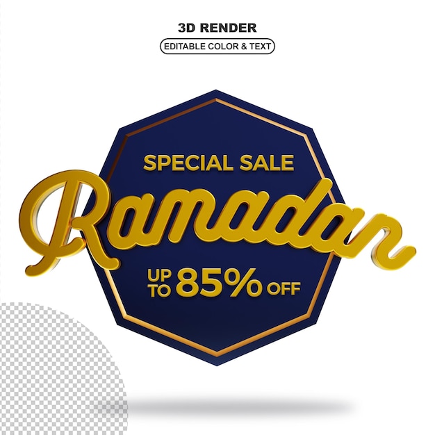 Rendering 3d della vendita del Ramadan con eleganti forme in oro blu