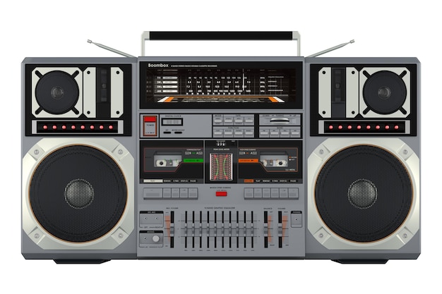 Rendering 3D della vista anteriore del boombox isolato su uno sfondo trasparente