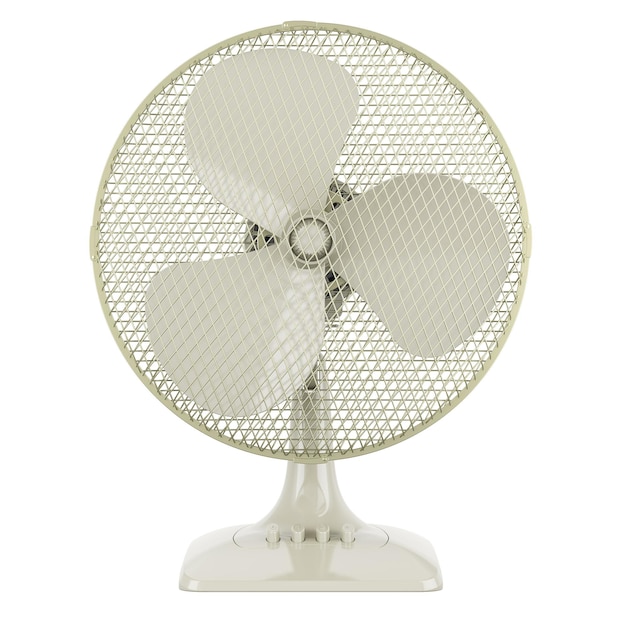 Rendering 3D della vista anteriore del ventilatore bianco del tavolo isolato su uno sfondo trasparente