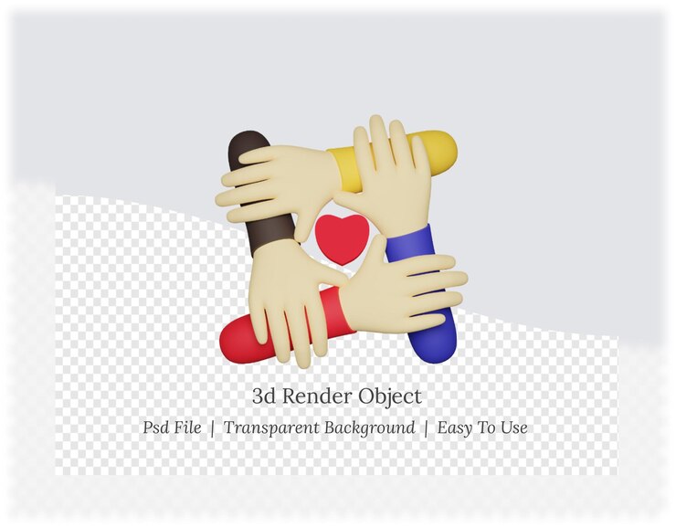PSD rendering 3d delle mani con il cuore