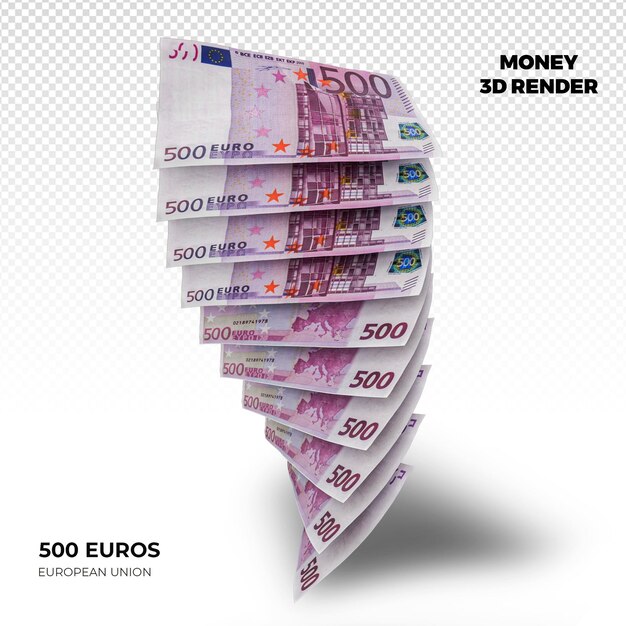 Rendering 3D delle pile di banconote da 500 euro dell'Unione europea