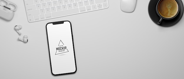 Rendering 3D dello spazio di lavoro con il mockup del telefono