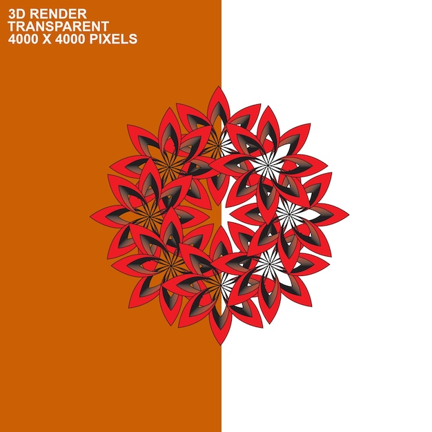 Rendering 3D d'un dessin floral rouge avec un fond transparent