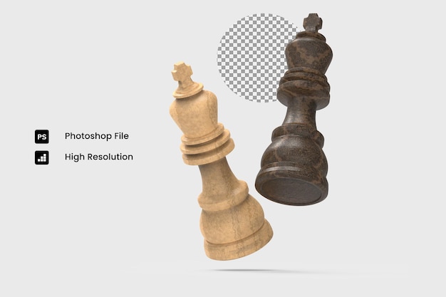PSD rendering 3d de deux rois d'échecs texturés en bois