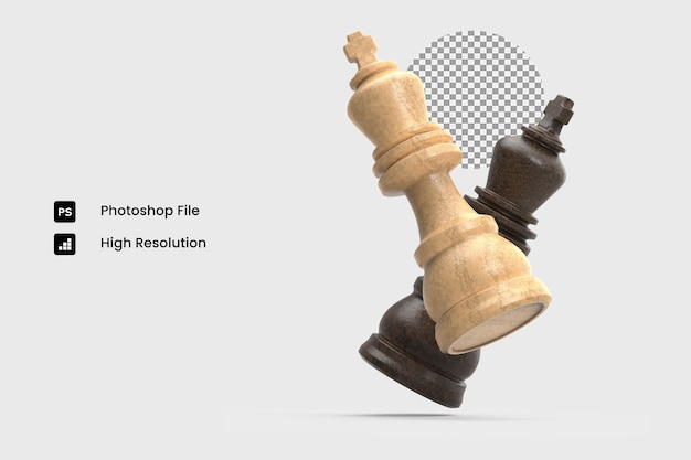 PSD rendering 3d de deux rois d'échecs texturés en bois