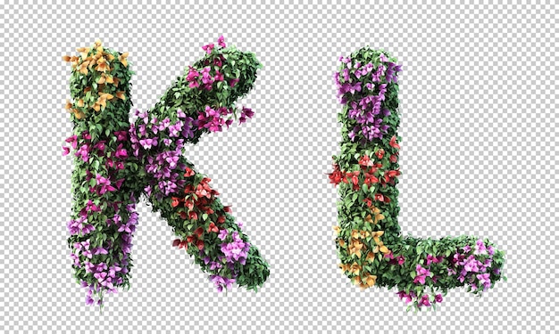 Rendering 3D di alfabeto Bougainvillea