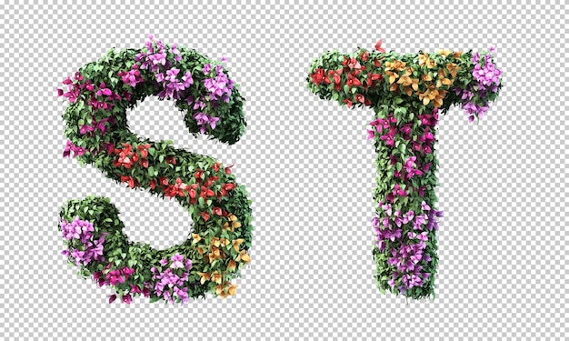 Rendering 3D di alfabeto Bougainvillea