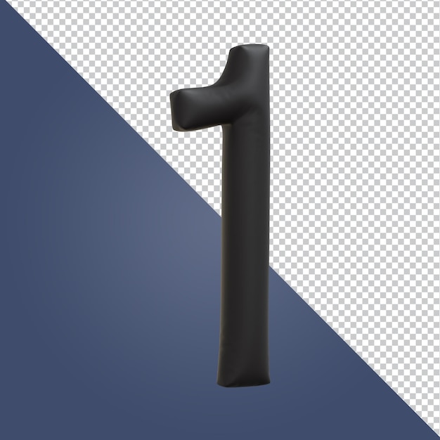 Rendering 3D di alfabeto dorato numero 1 in stile palloncino