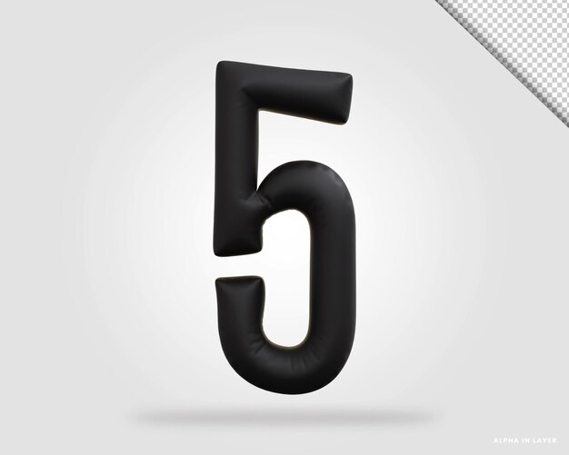 Rendering 3D di alfabeto dorato numero 5 in stile palloncino