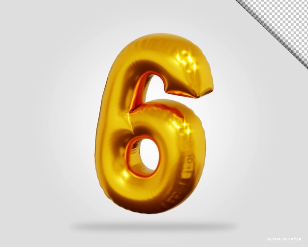 Rendering 3D di alfabeto in oro rosa numero 6 in stile palloncino