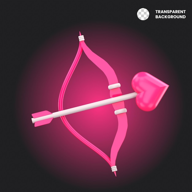 Rendering 3D di arco e freccia rosa con cuore
