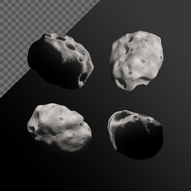 Rendering 3d di asteroidi spaziali con ombre