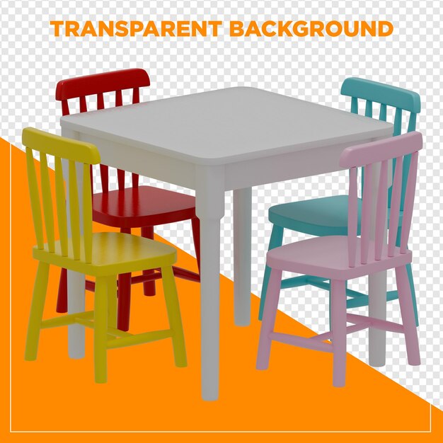 Rendering 3D di bambini a tavolo quadrato con sfondo trasparente