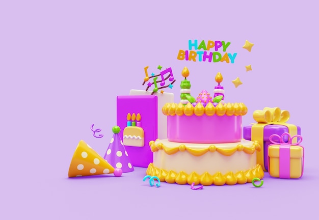 Rendering 3D di banner di compleanno