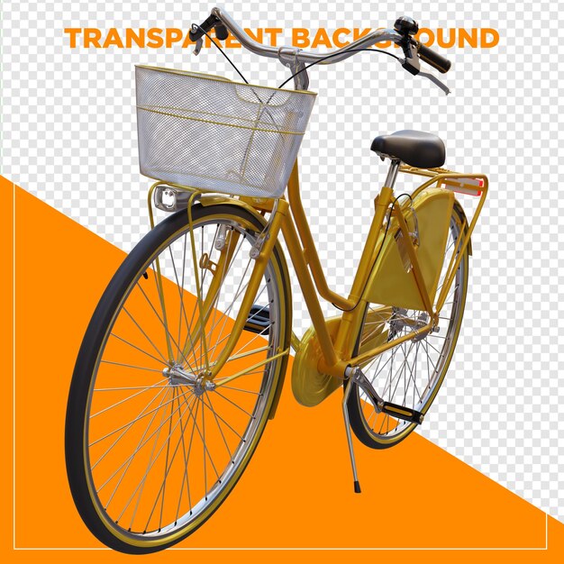 Rendering 3D di bicicletta gialla retro con sfondo trasparente