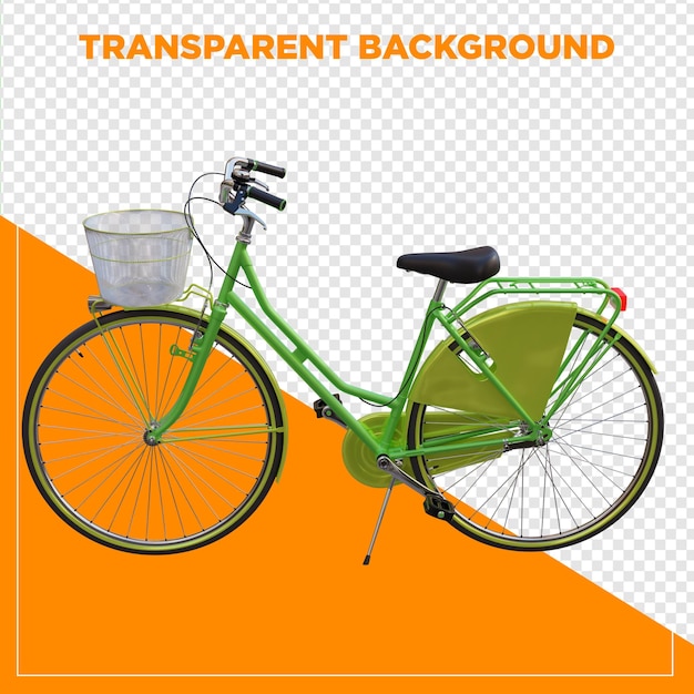 Rendering 3D di bicicletta verde retro con sfondo trasparente