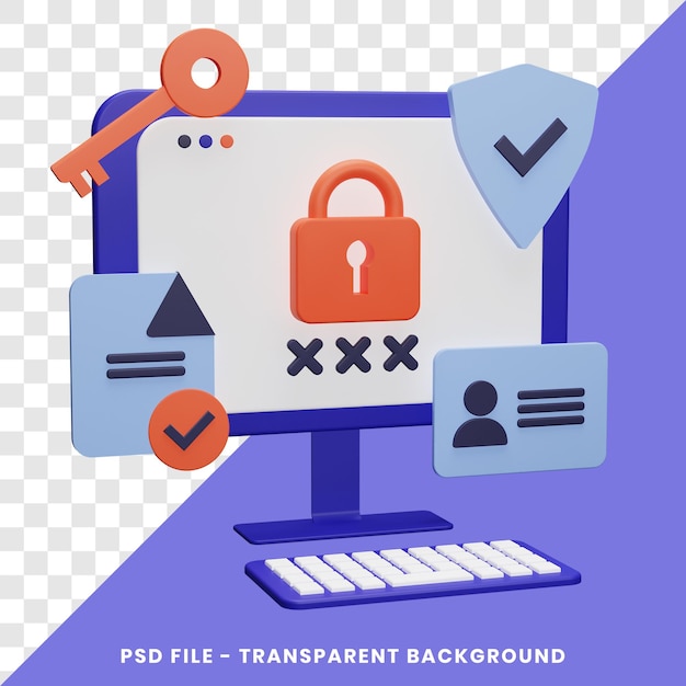 Rendering 3d di concetto di sicurezza informatica semplice con isolato