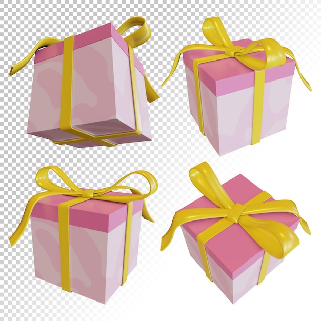 Rendering 3D di confezione regalo con cravatte a nastro per confezione regalo di compleanno isolato