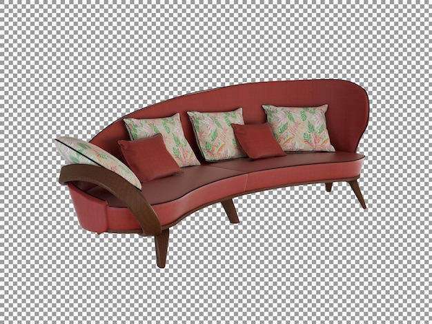 Rendering 3D di divano minimalista con interni in legno isolati