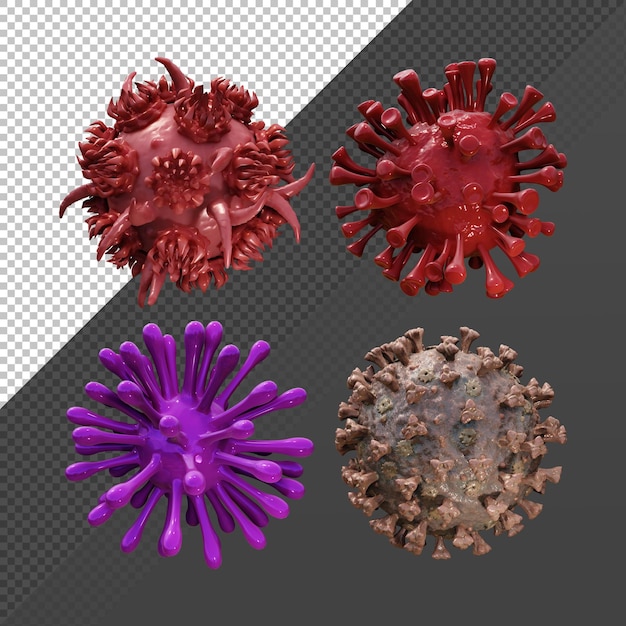 Rendering 3d di diversi tipi di vista prospettica del virus