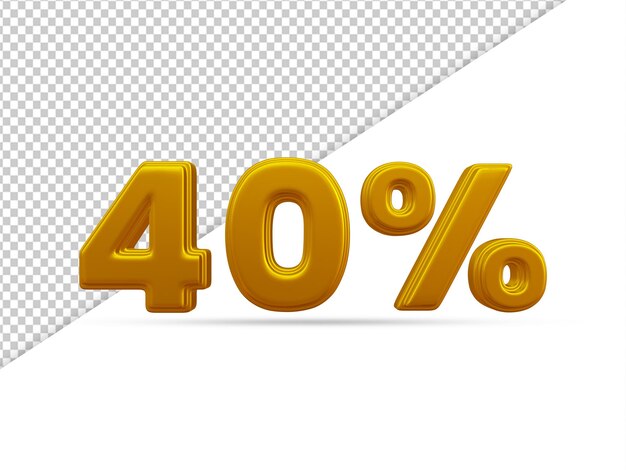 Rendering 3D di effetto testo oro 40 percento