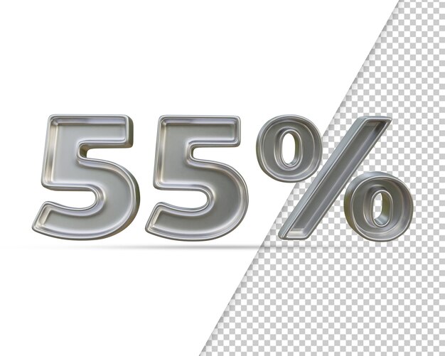 Rendering 3d di effetto testo Siver 55 percento