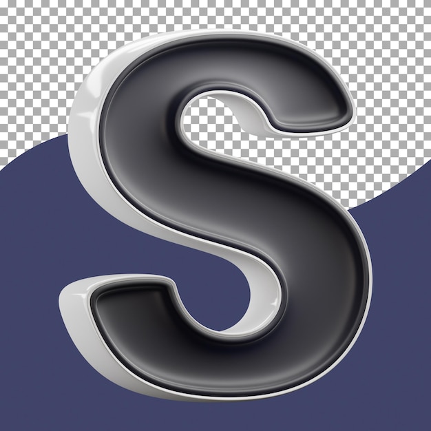 Rendering 3D di elegante lettera in bianco e nero S rendering 3D su sfondo trasparente