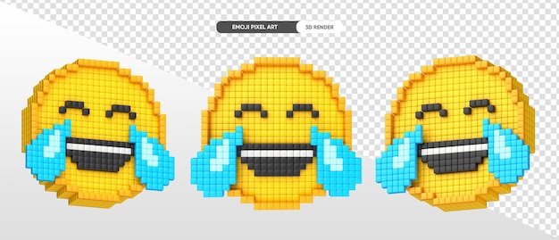Rendering 3d di emoji pixel art allegri con sfondo trasparente