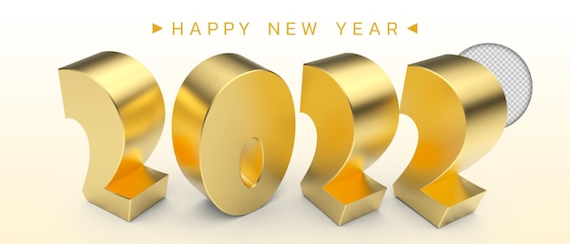 Rendering 3D di felice anno nuovo 2022 oro