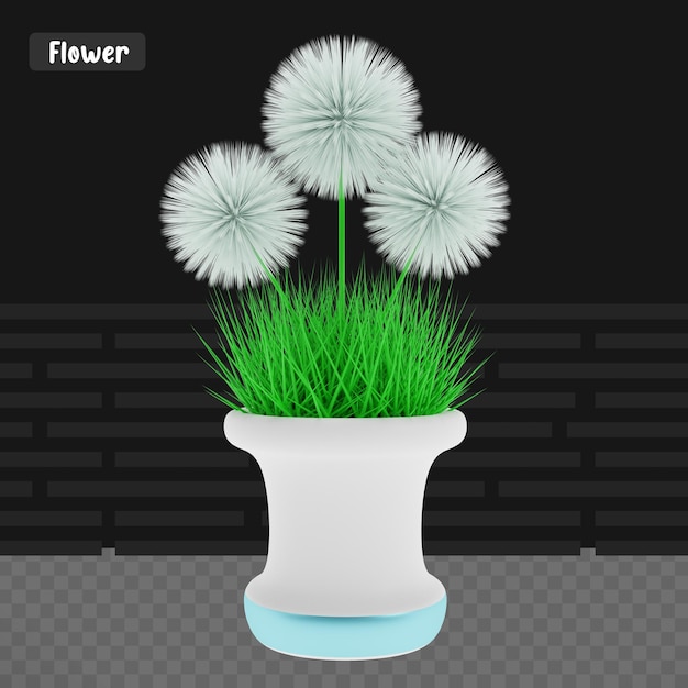 Rendering 3D di fiori di erba verde in vaso
