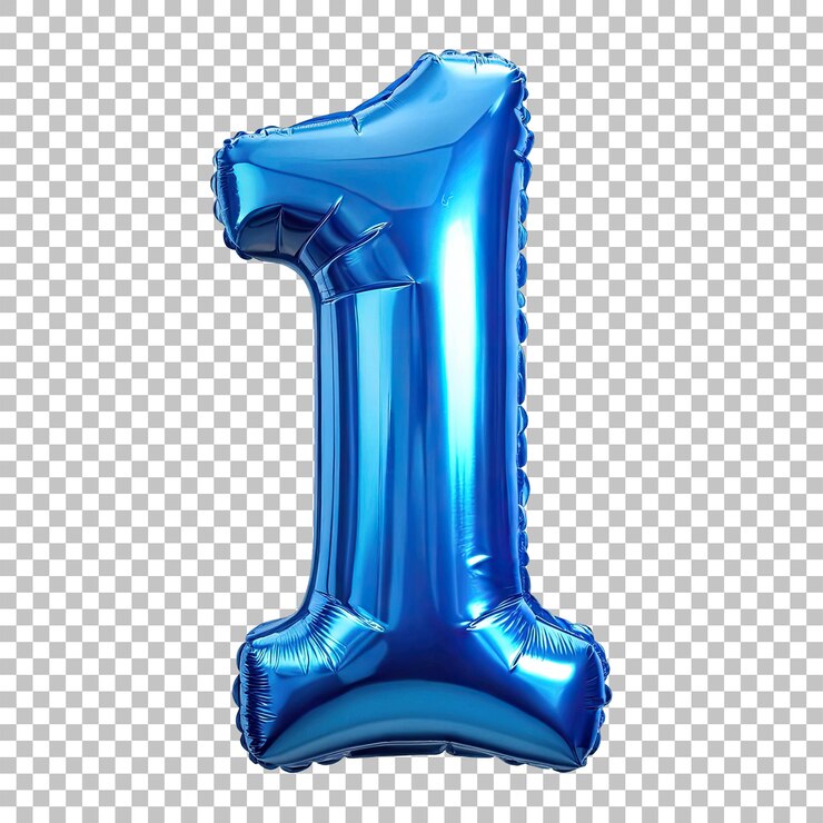 Rendering 3D di foglio blu numero 1 decorazione di festa di compleanno in palloncino