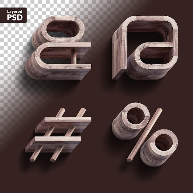 Rendering 3d di font in legno vintage