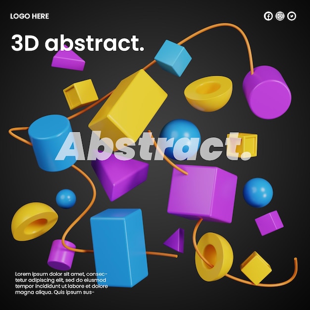 Rendering 3D di forme astratte con colori e disegni modificabili