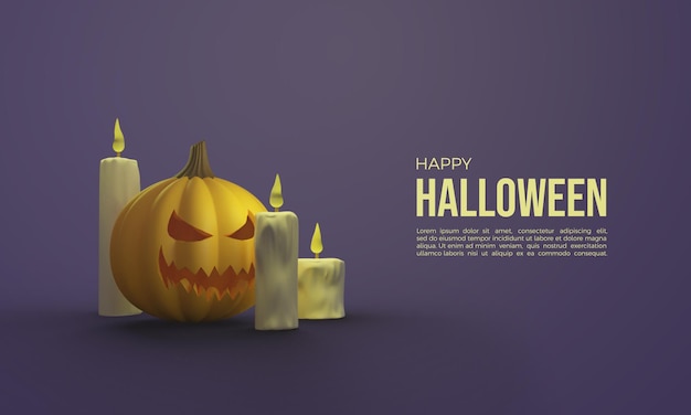 Rendering 3d di Halloween con zucca e candele incandescenti