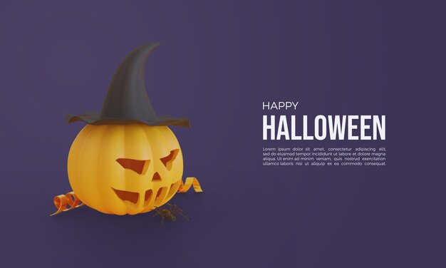 Rendering 3d di Halloween con zucca e cappello da strega