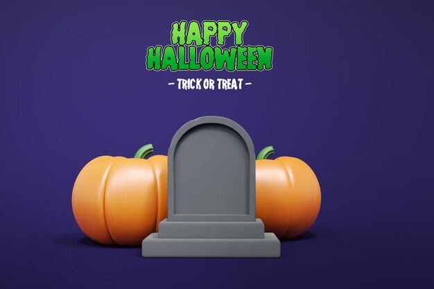 Rendering 3d di Halloween isolato con pietra tombale e zucca 3d Psd Premium