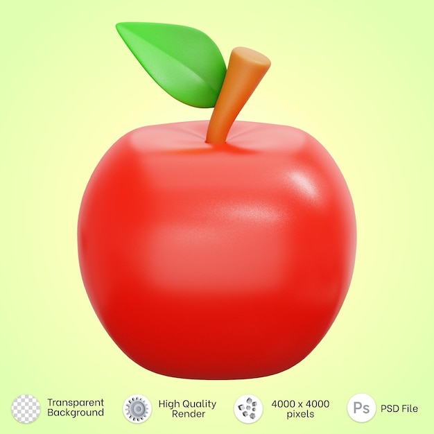 Rendering 3D di illustrazione di frutta mela rossa