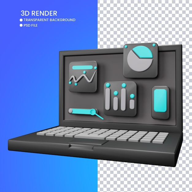 Rendering 3D di laptop carino e grafico