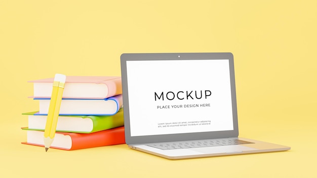Rendering 3D di laptop con design mockup concetto di educazione