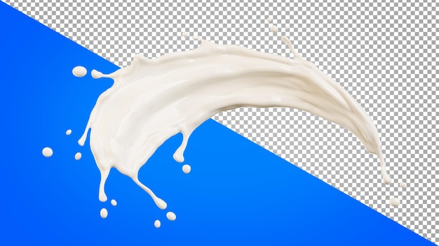 Rendering 3D di latte schizzato su sfondo trasparente, tracciato di ritaglio